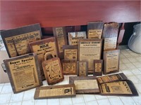 Wooden crafted newsclipping signs