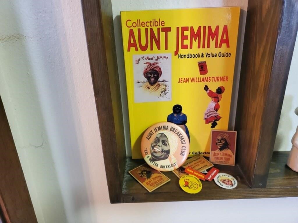 Aunt Jemima collector book, pins, magnets
