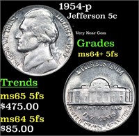 1954-p Jefferson Nickel 5c Grades Choice Unc+ 5fs