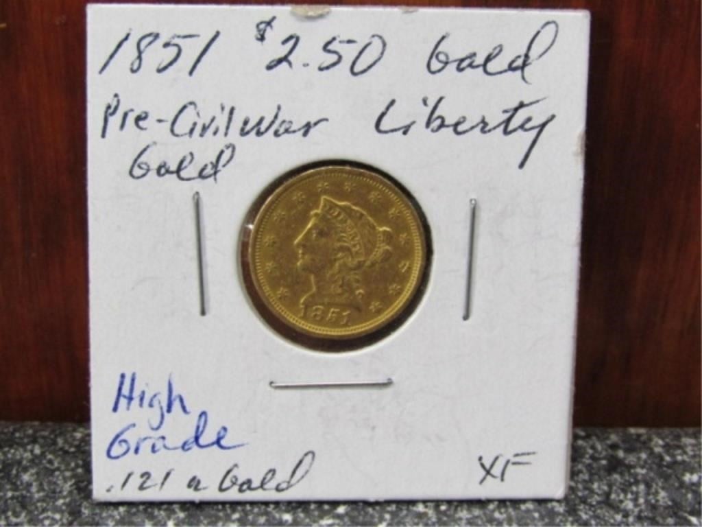 1851 2.50 US Gold Pre Civil War Libery Gold HG