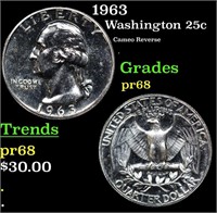 Proof 1963 Washington Quarter 25c Grades GEM++ Pro