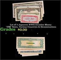 Lot of 5 Japanese WWII Invasion Money "JIM" Notes,