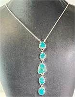 18" Sterling Turquoise Drop Necklace 27 Grams