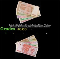 Lot of 5 Zimbabwe Hyperinflation Notes - Various D