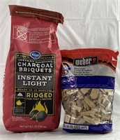 New Charcoal Brickets Bag & Weber Wood Chips