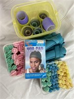 Lot Of Various Size Hair Curlers & Wig Cap