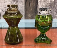 Pair of vtg. glass & ceramic table lighters