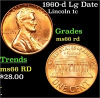 1960-d Lg Date Lincoln Cent 1c Grades GEM+ Unc RD