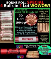 THIS AUCTION ONLY! BU Shotgun Lincoln 1c roll, 199