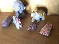 Carved Stone Animal Fetishes Bears, Armadillo Etc