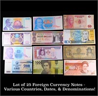 Lot of 25 Foreign Currency Notes - Various Countri