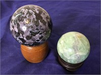 Polished Mystic Merlinite/ Green Flourite Spheres
