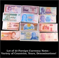 Lot of 22 Foreign Currency Notes - Variety of Coun