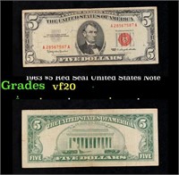 1963 $5 Red Seal United States Note Grades vf, ver