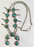 17" Sterling Squash Turquoise Necklace 44 Grams