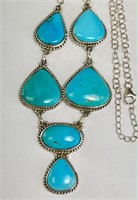 Large 20" Sterling Turquoise Necklace 41 Grams