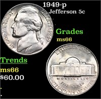 1949-p Jefferson Nickel 5c Grades GEM+ Unc