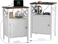 $160  White End Tables w Charging Station  2-Pack