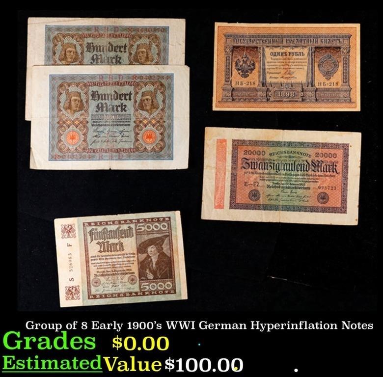 Group of 8 Early 1900's WWI German Hyperinflation
