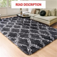 $19  Shag Area Rug  Plush  4x6 Ft. Dark Grey/White