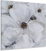 $60  Gray & White Flower Art  Gold Foil  24x24