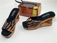 Vintage Cigar Box Purse & Wood Heels - Size 6