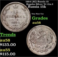 1884 (AG) Russia 15 Kopeks Silver Y# 21a.2 Grades