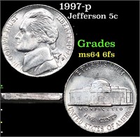 1997-p Jefferson Nickel 5c Grades Choice Unc 6fs