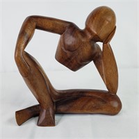 Thinking Pose Meditating Yoga Wood Sculpture