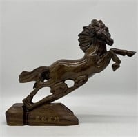 Carved Wood Rearing Horse Figure