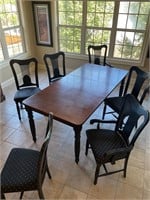 Oak table, 6 chairs, 2 captains- leaf