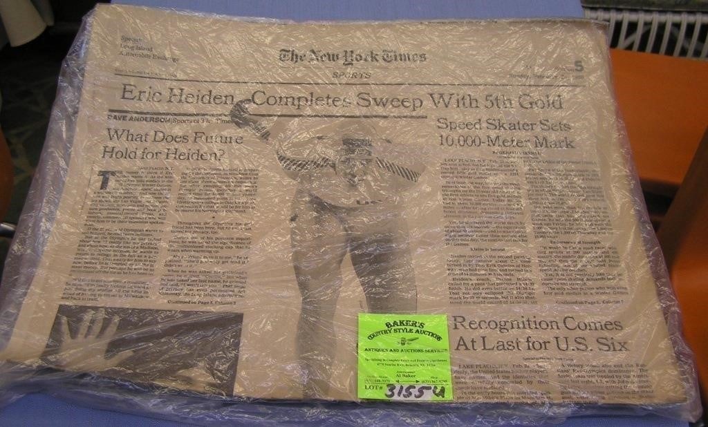 NY Times Eric Heiden 5 gold headlines and clipping