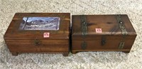 2 Vintage Wooden Jewelry Boxes (10" & 11"L)