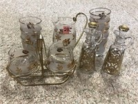 Gold Foliage Leaves Small Pitcher & 7 Glasses