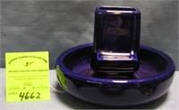 Cobalt blue glazed over ash tray and match holder