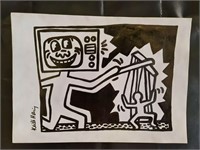 Keith Haring Handmade Ink Drawing On Carboard