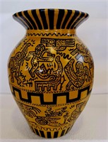 Keith Haring handmade painted terracotta pitcher