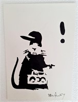 Banksy Handmade Ink Drawing On Carboard