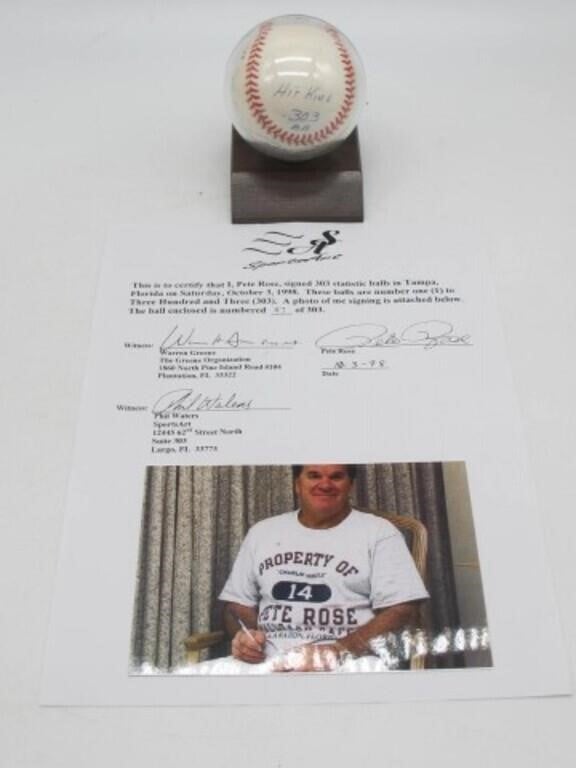 PETE ROSE SIGNED STAT BALL 1975 MARKED 87OF303