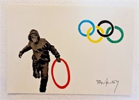 Banksy Handmade Ink Drawing On Carboard
