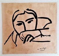 Henri Matisse Handmade Ink Drawing On Carboard