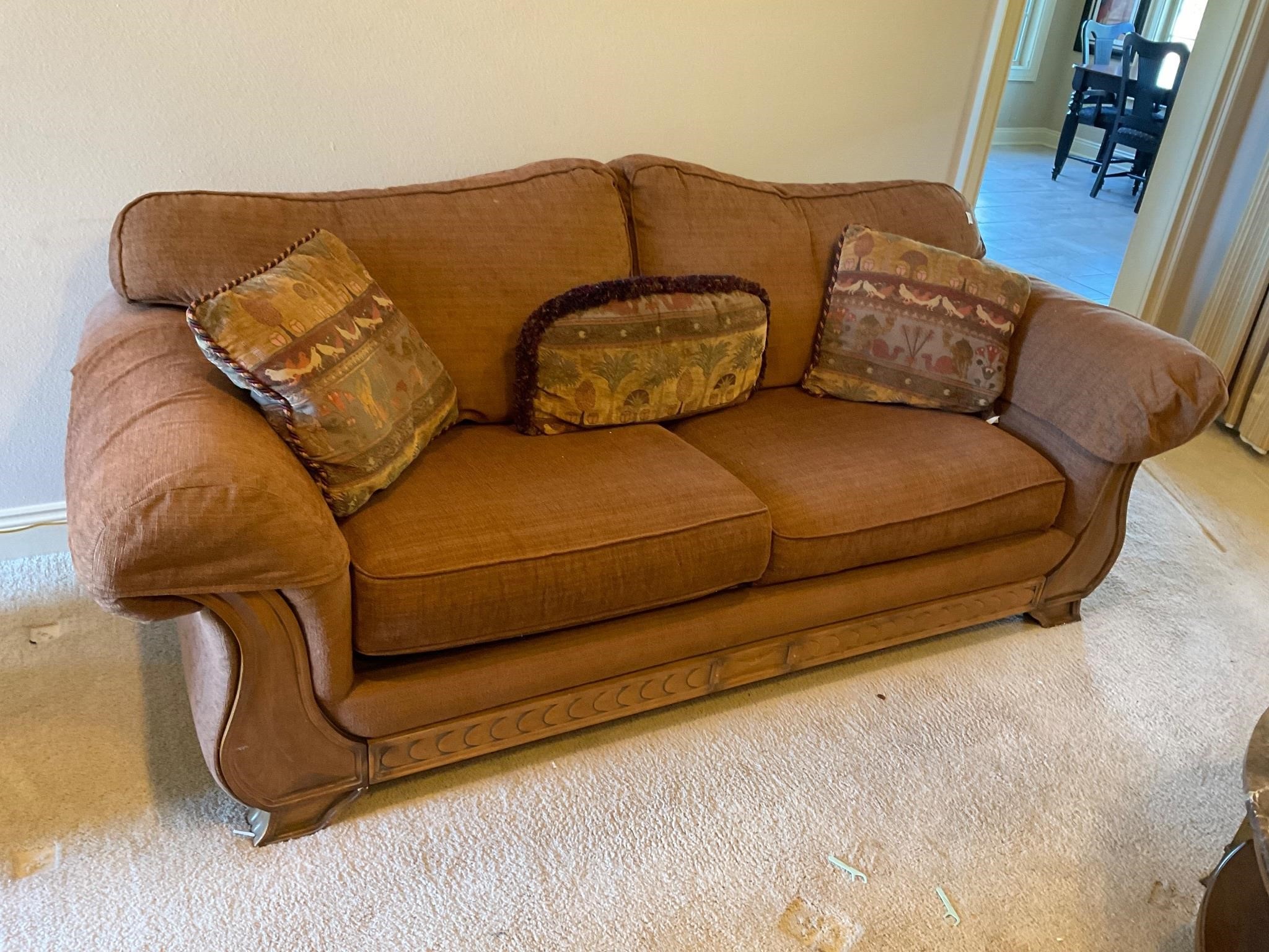 Flexsteel 7 ft couch with oak accents