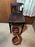 Vintage Wooden Tall Chair & Baskets