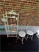 Metal Bakers Rack, Items On It & Chairs