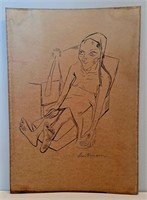 Max Beckmann Handmade Drawing On Carboard