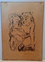 Max Beckmann Handmade Drawing On Carboard