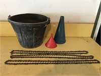 Chainsaw Chain, Oil, and Funnels