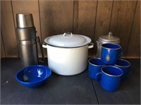 Enamel, Thermos, and Coffee Peculator