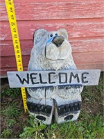 Outdoor Decor- Welcome Sign wooden bear carving