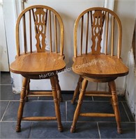 Pair of Oak Swivel Bar Stools -Sieckmann Furniture